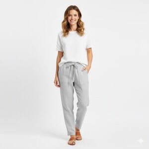 St. Tropez West Striped‎ 100% Linen Drawstring Pants Womens Medium Casual Comfy